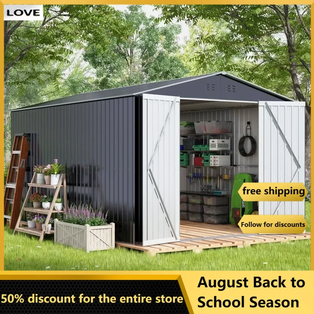 

8x12 FT Outdoor Storage Shed, Large Metal Tool Sheds with Updated Frame Structure and Lockable Doors138.5Dx97Wx80"H