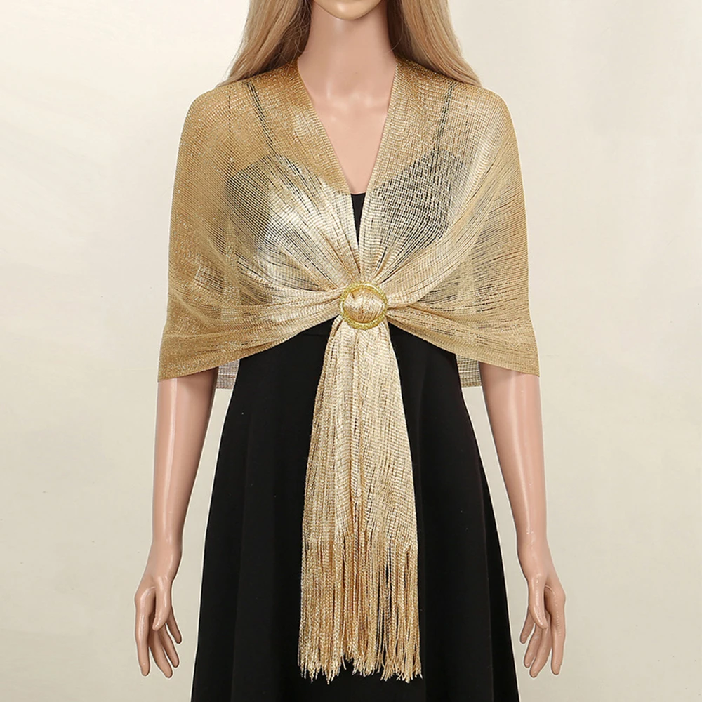 شال نسائي بلون سادة مع نسيج خيوط بوليستر خفيف الوزن لارتداء مريح في حفلات الزفاف والمناسبات الحفلات غير الرسمية
