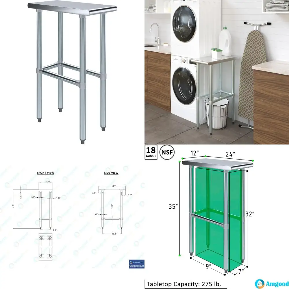 جزيرة مطبخ من الفولاذ المقاوم للصدأ لإعداد الطعام وأعمال المرافق، مقعد غسيل ومرآب معتمد من NSF مقاس 12 × 24 بوصة
