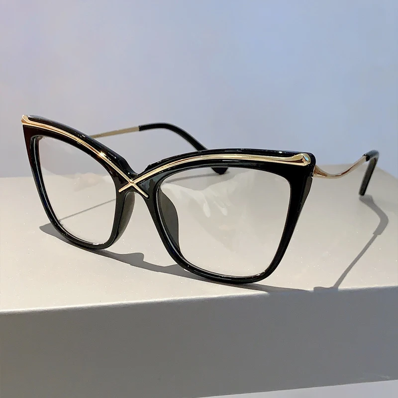 KAMMPT Oversized Cat Eye Eyeglasses Fashion Vintage Blue Light Blocking Eyewear 2023 Trendy Non-prescription Glasses for Women