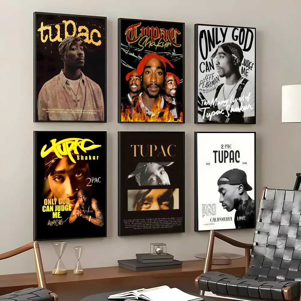 Rapper Tupac Shakur Poster Self-Adhesive Waterproof Wall Stickers, Coffee Bar Home Wall Decor
