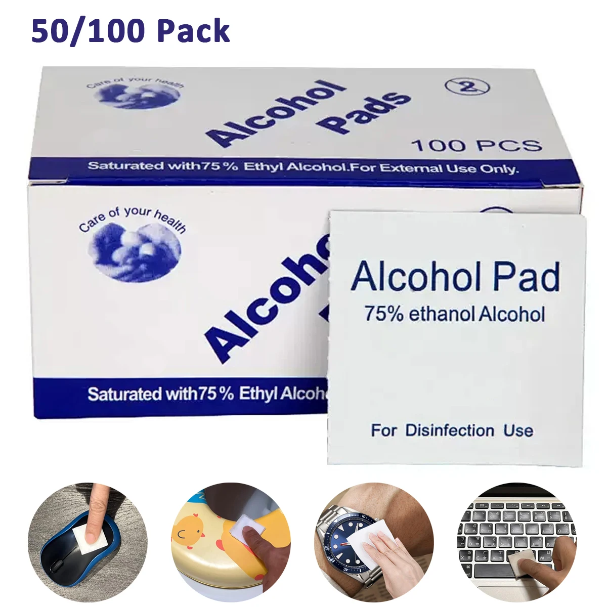 100pcs Disposable 75% Alcohol Swab Wet Wipe Pads For Antiseptic Clean Skin Jewelry Cell Phone Individually Wrapped Alcohol Wip