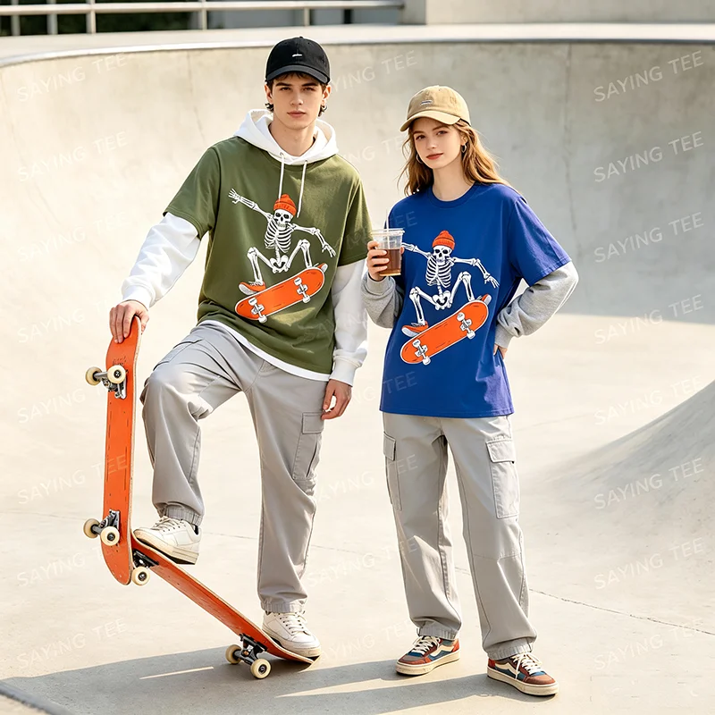 Skateboard-Skelett auf Skateboard Halloween Skater T-Shirt Y2k Skateboarder Grafik-Bekleidung Outdoor-Kleidung Mode-T-Shirt – Detail 3