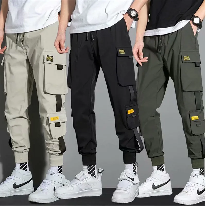 UHYTGF Spring Autumn Pants Mans Youth Trend Tether Nine Points Bundle Foot Cargo Trousers Male Multi-Pocket Overalls For Men 357