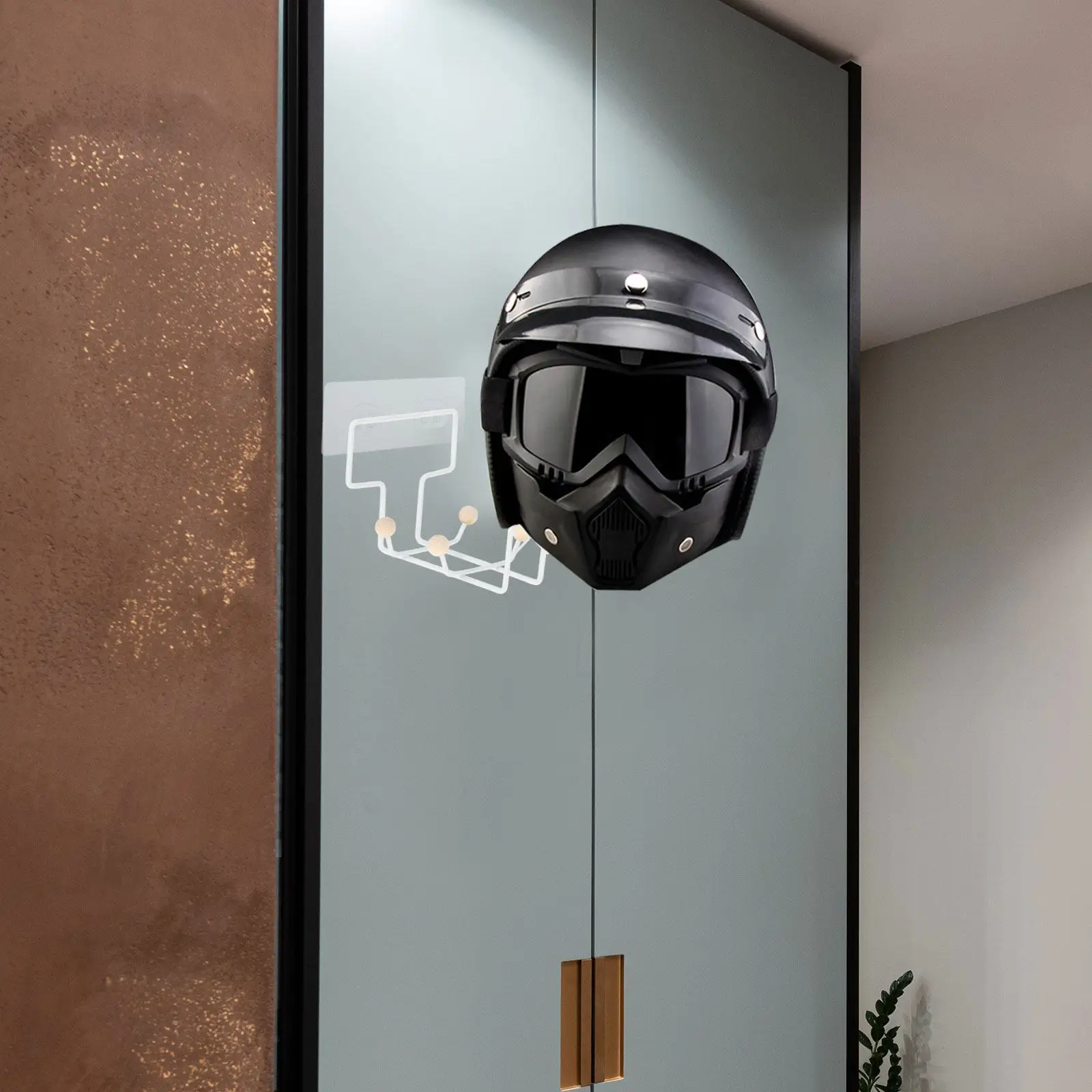 Wall Mount Hanger Stand for Motorcycle Motorbike Helmets Hats PVC Wood Iron Construction Strong Load Bearing Stylish