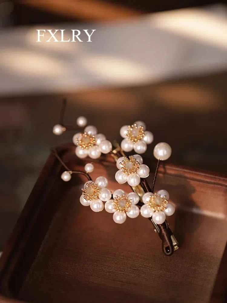 FXLRY Original Design Handmade Short Hair Half Tied Hair Clip Pearl Flower Hair Accessories