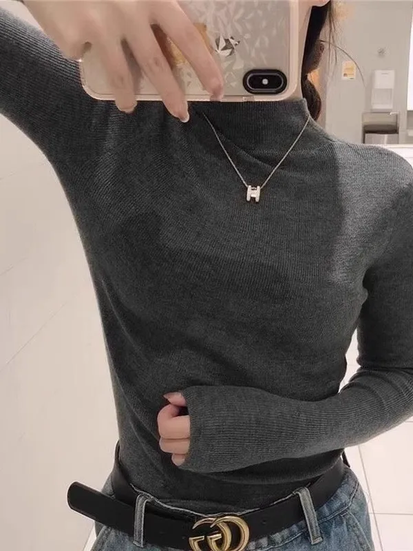 

Облегающая трикотажная основа, женская осенне-зимняя модная длина до плеч, корейский топ с высоким воротником, внутренняя одежда