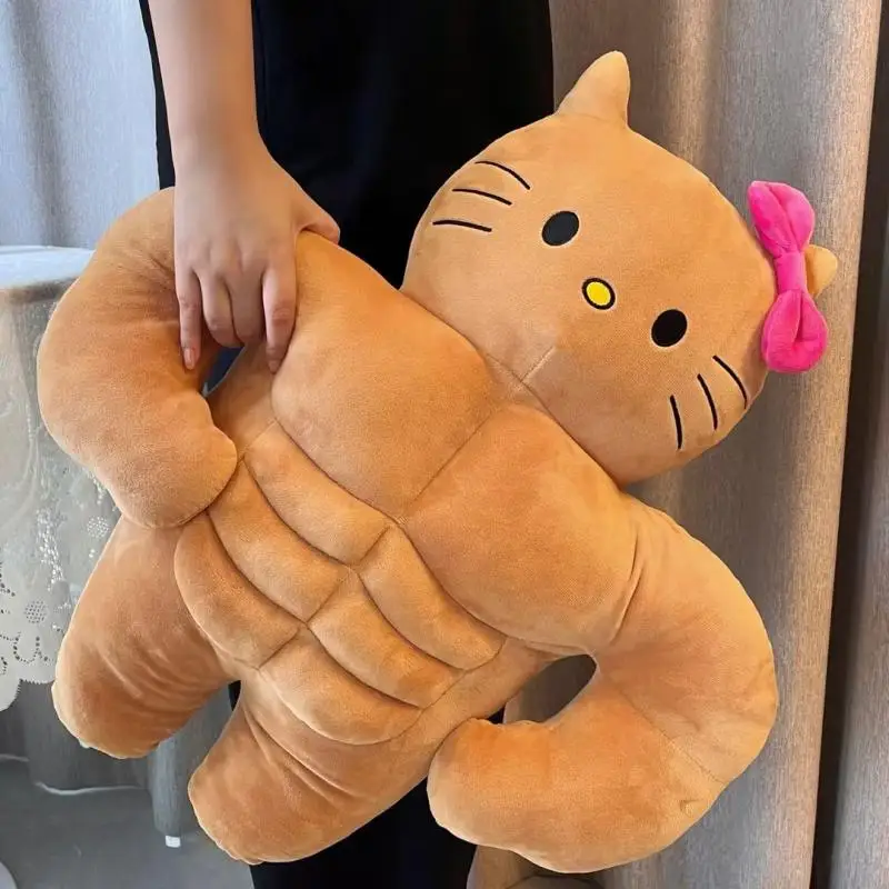 Kawaii Hello Kitty Muscle Plush Funny Chest Muscle Abdominal Boyfriend Pillow Plush Doll 45Cm Plush Christmas Birthday Gift