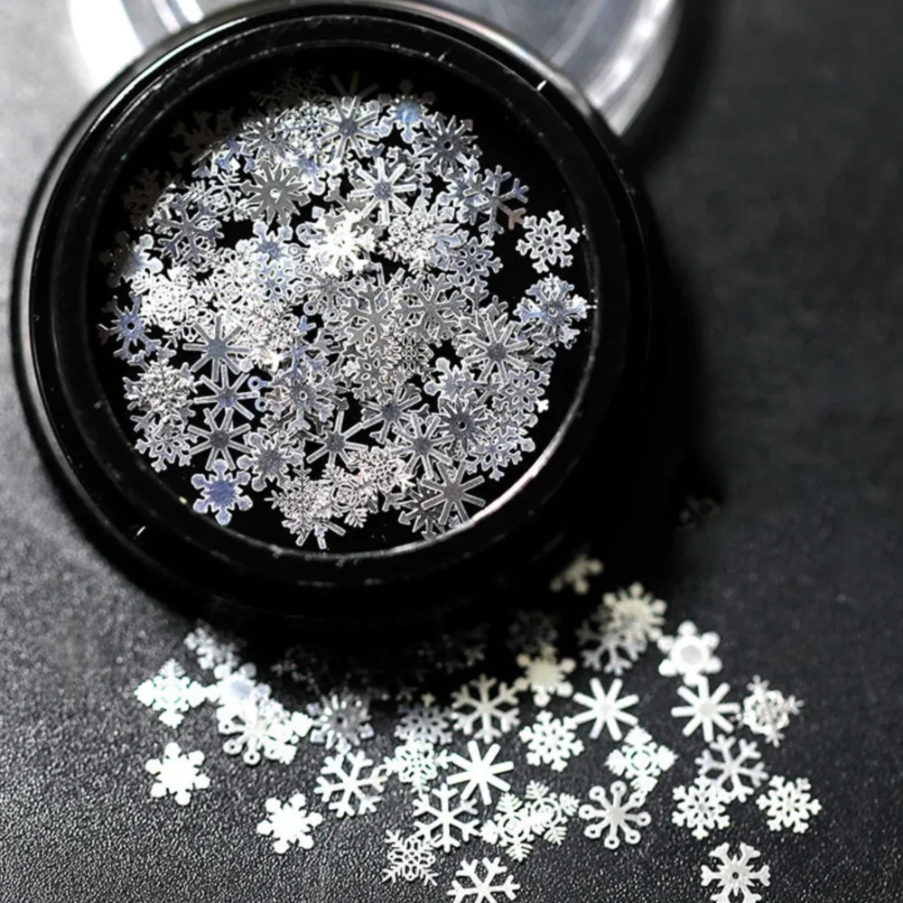 1 doos 3D Kerst Sneeuwvlokken Nail Charms Goud Wit Hollow-Out Sneeuwvlokken Pailletten Winter Xmas Sneeuwvlokken Manicure Accessoires