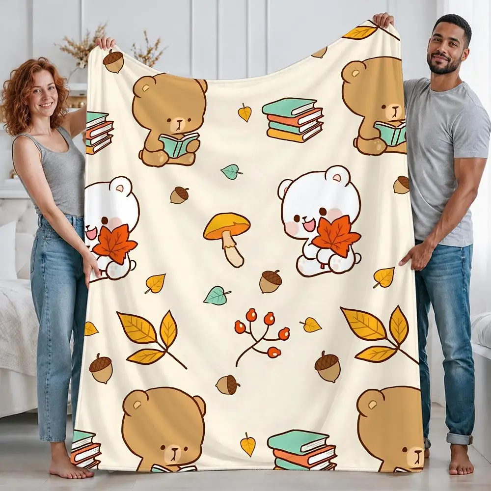 Cute Character Milk and Mocha Bear Throw Custom Printed Flannel Fleece Blanket for Sofa Bed Office Travel & Camping