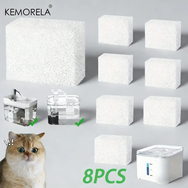 KEMORELA 8/16/24 Stück Ersatz-Vorfilterschwamm für Haustier-Trinkbrunnen, geeignet für 64oz/2L Hunde- und Katzen-Trinkbrunnenfilter – Detail 1