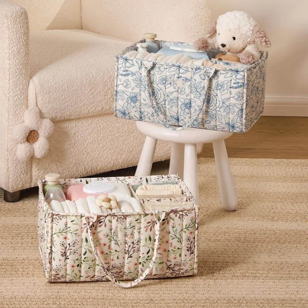 Large Capacity Baby Diaper Organizer Floral Beige Multifunctional Foldable Mommy Bag Multi-Pocket Portable Diaper Storage Bag