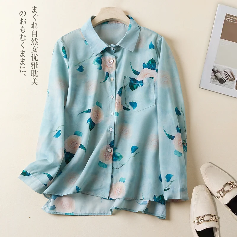 Estilo coreano primavera impressão moda blusa camisa de manga longa escritório senhoras mulher casual solto blusas elegantes breve topos blusas