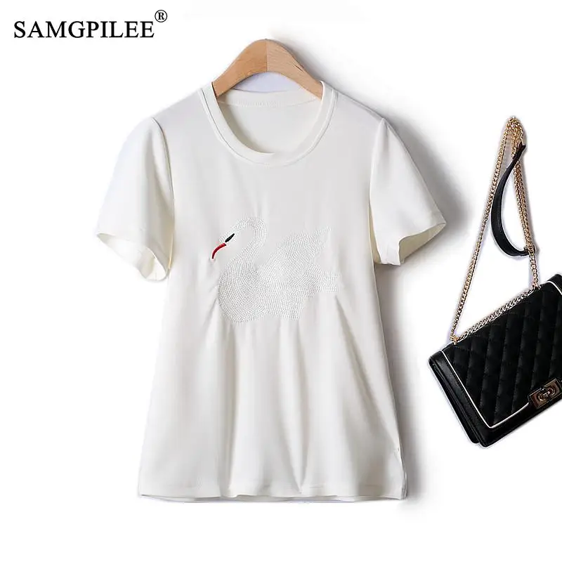 

Oversized T-shirt 2022 New Fashion Three Colors Embroidered Animal Figure Solid Color Stretch Slim Summer Clothes For Women 4XL