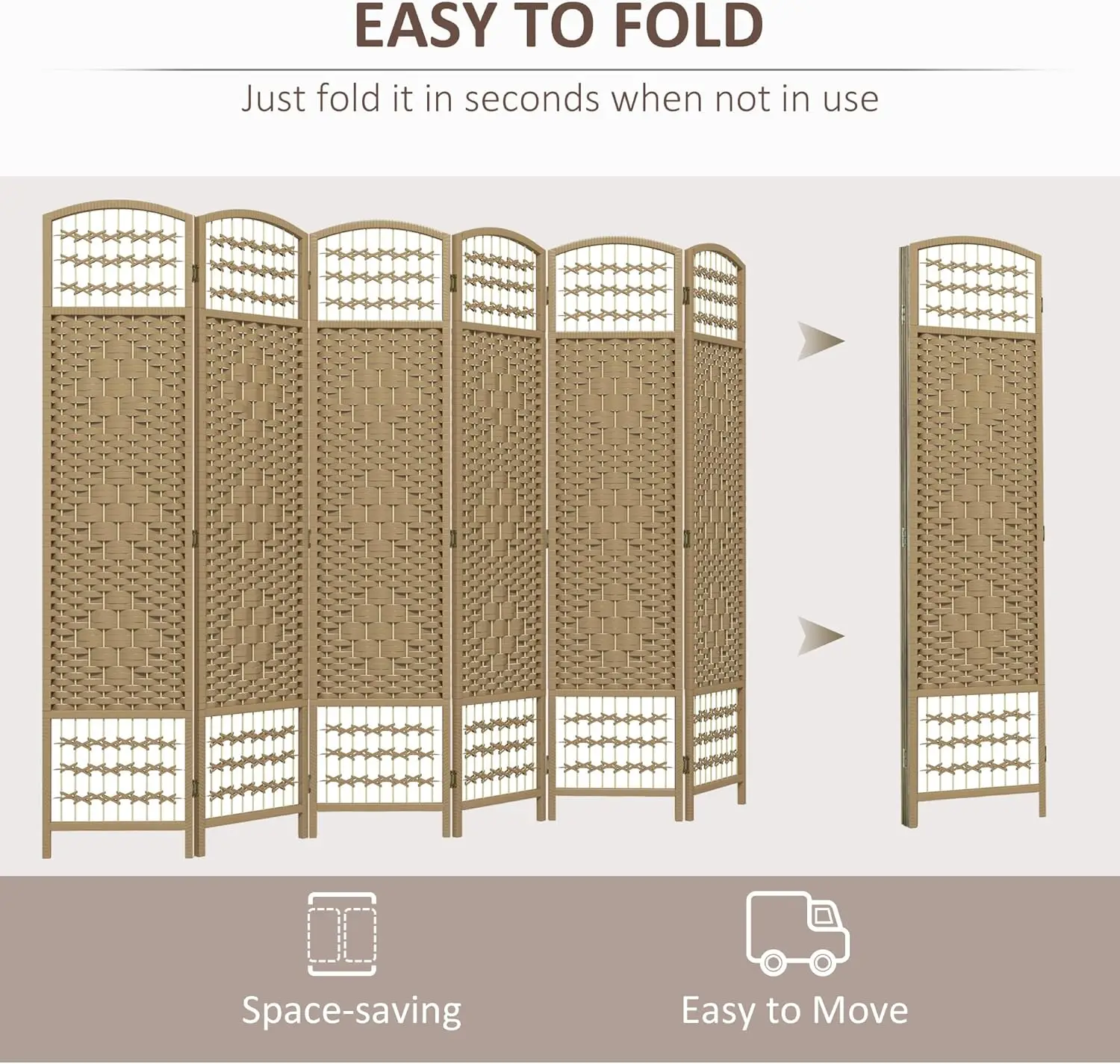 شاشة خصوصية قابلة للطي مكونة من 6 ألواح، فاصل غرفة 5.6 بوصة، مقسم أقسام قائم بذاته من الألياف المموجة، طبيعي