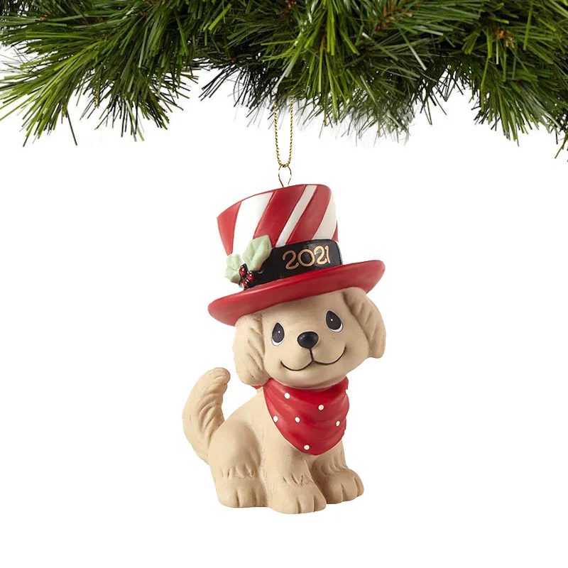 Precious Moments Merry Christmas Cute Dog Figurine For  Home Decorations Christmas Tree Pendants Home Tabletop Ornaments