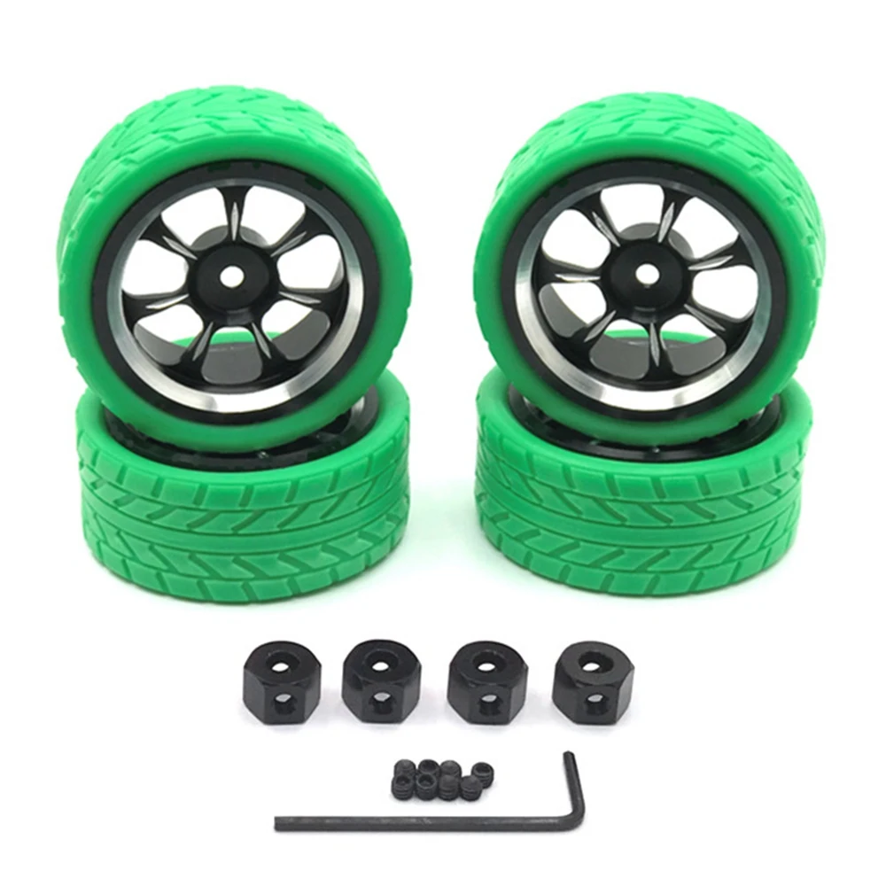 65mm Metal Wheel Rim Tire Tyre with 12mm Adapter for WPL C14 C24 MN D90 MN98 MN99S MN-90 RC Car Upgrade Parts,Green