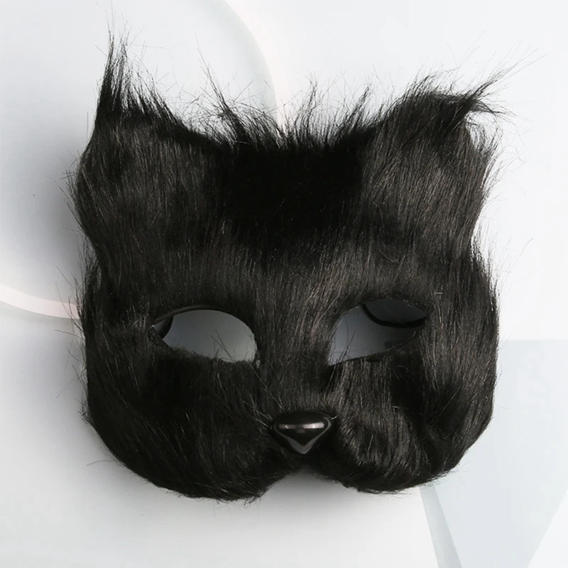 Masque Therian en peluche, accessoire de Costume de cosplay d'halloween, masque de chats Sexy, demi-visage, masque de renard en fausse fourrure