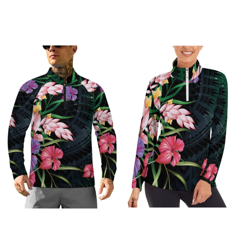 Polynesian long-sleeved sportswear for couples autumn and winter and home sportswear can be customized