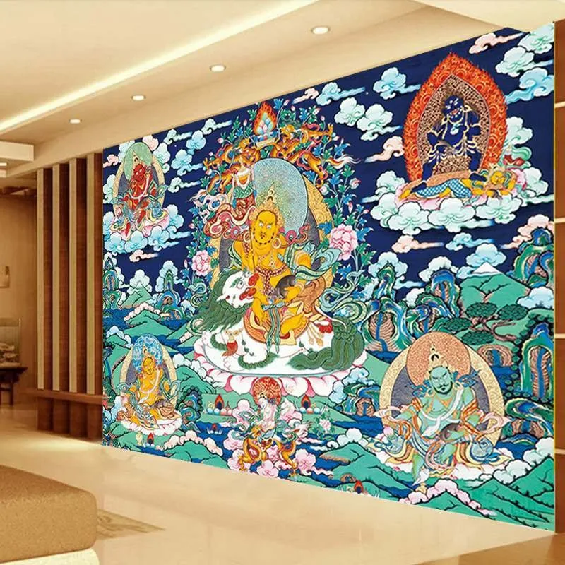 Wallpaper porch background wall sticker Xizang Buddha statue Bodhisattva Buddha living room wallpaper mural