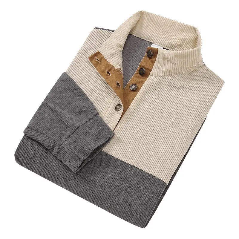 New 2026 Men's Casual Pure Color Stand Collar Sweatshirt Half Buttoned Fashion Outerwear Organic Cotton Thin Spring Jacket