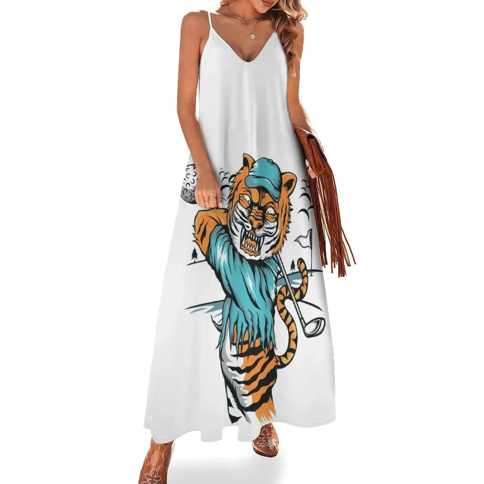 

Tiger golfer WITH cap Sleeveless Dress evening dresses women summer women's suit Dress
