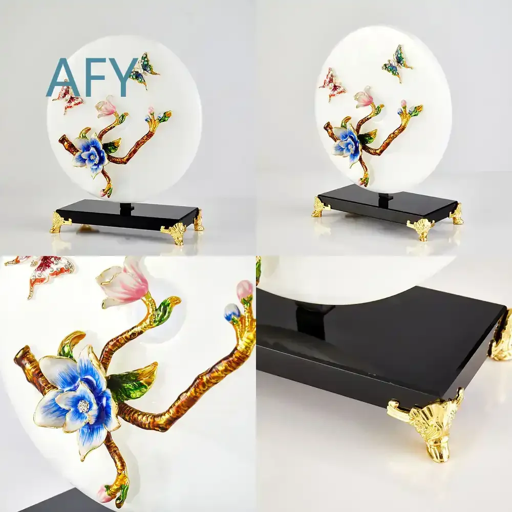Enamel Color Ping An Kou Jade Ornament for New Chinese Style Living Room Entrance Home Decor Gift for Housewarming Friend