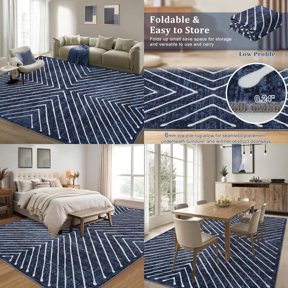 

Washable 8x10 Area Rug, Large Non-Slip Carpet for Living Room, Bedroom, Dining Room - Contemporary Stain-Resistant Accent