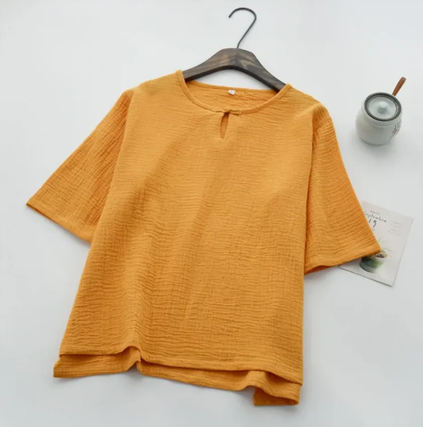 Plus size Blusas Femininas Chinese style vintage cotton linen half sleeve shirts Prairie Chic casual Blouses top mujer