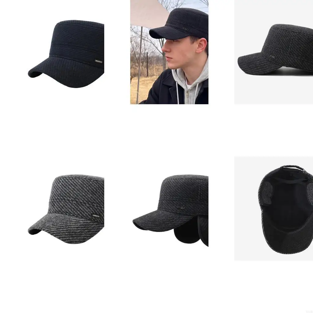 Textured Cadet Hat for Men with Structured Flat-Top Profile for Cold-Day Outings Travel Wear and Daily Use in Fall Y08E