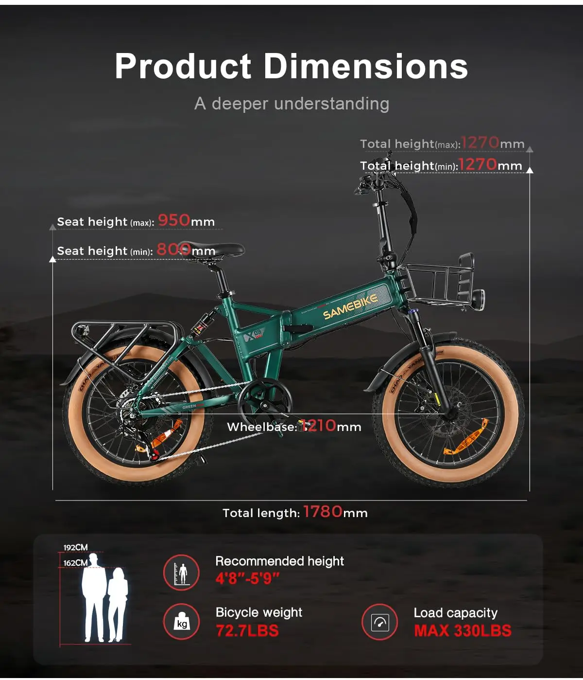 Vélo électrique pliant tout terrain avec panier, batterie intégrée, fatopathie, vélo de neige, 48V, 1000W, 28MPH, 15AH, 20 pouces