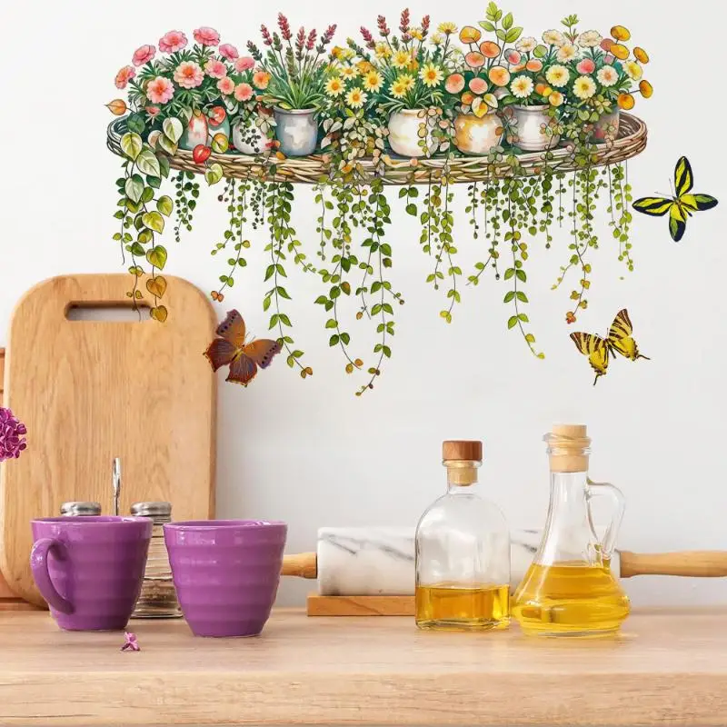 Potted Green Plants Wall Decal Realistic Design Self Adhesive For Living Room Bedroom Home Decor Fresh And Delightful Feeling