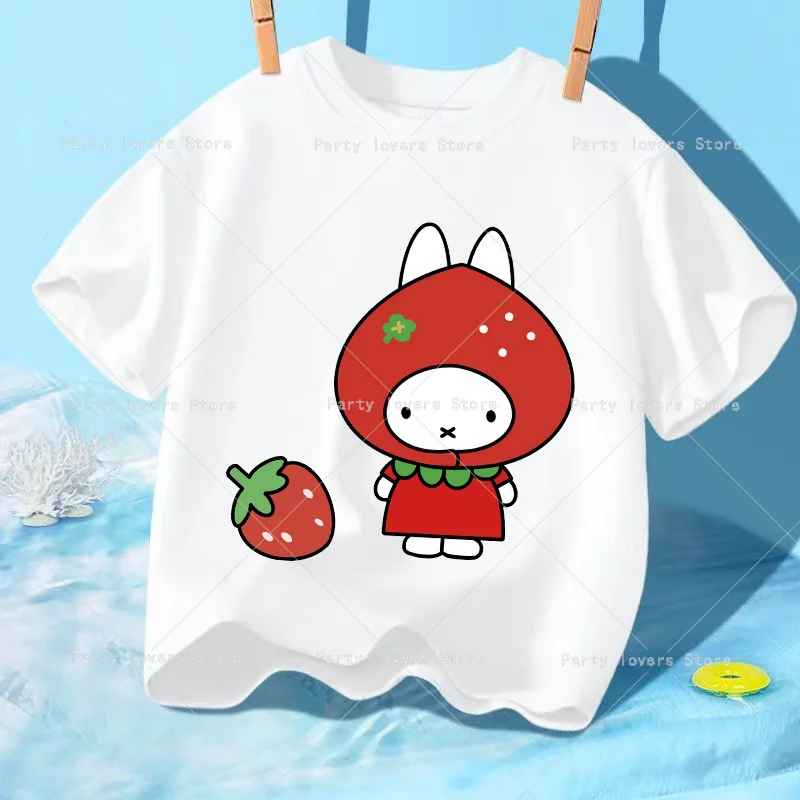 Miffys T-shirt Short Sleeve Pullover T-shirts Colorful Cartoon Rabbit Tops Casual Tshirt Comfy Children Clothing Boys Girls Tees