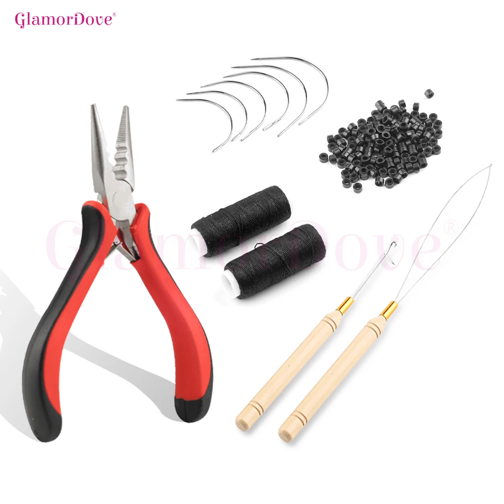 

GlamorDove Micro Ring Hair Kit – 500pcs 5mm Color-Matched Beads, 3-Hole Pliers, C Hooks & Hook Needle