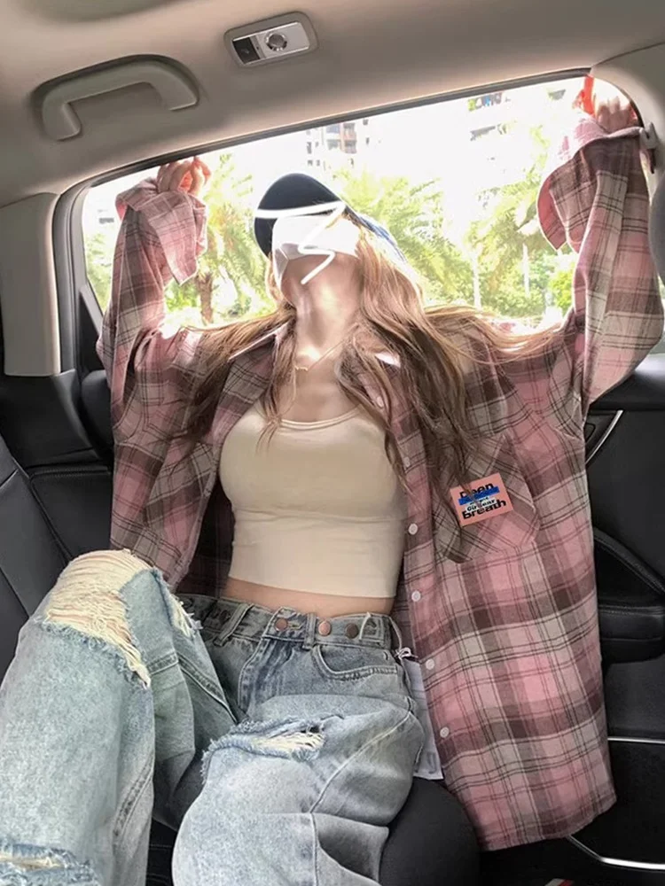 

Spring 2026 Women's Long Sve Plaid Pink irt Vintage Design Sensation Small ence Top Breathable Skin-friendly Casual ...