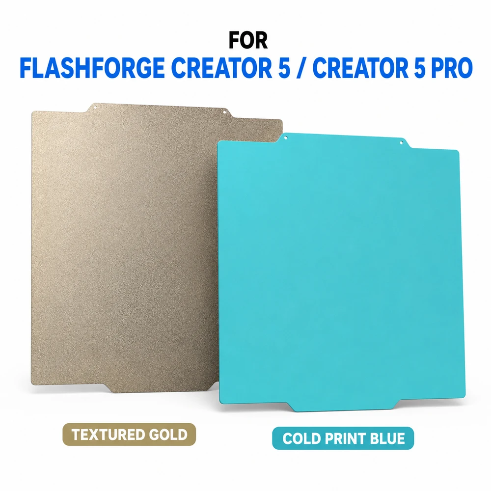 Textured Gold & Cold Print Blue Spring Steel Build Plate For Flashforge Creator 5 / Creator 5 Pro Flexible PEI Sheet 3D Printer