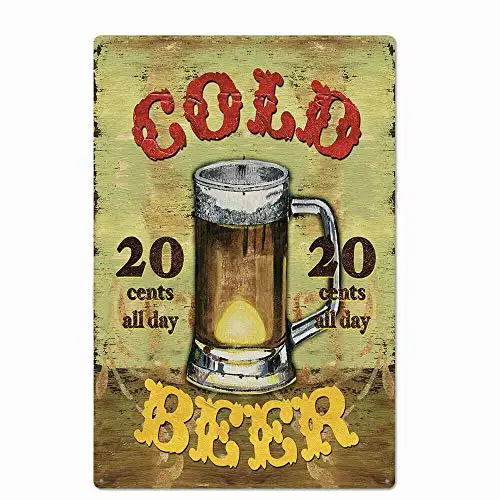 Cold Beer Metal Tin Sign Decor 12x16 Inch