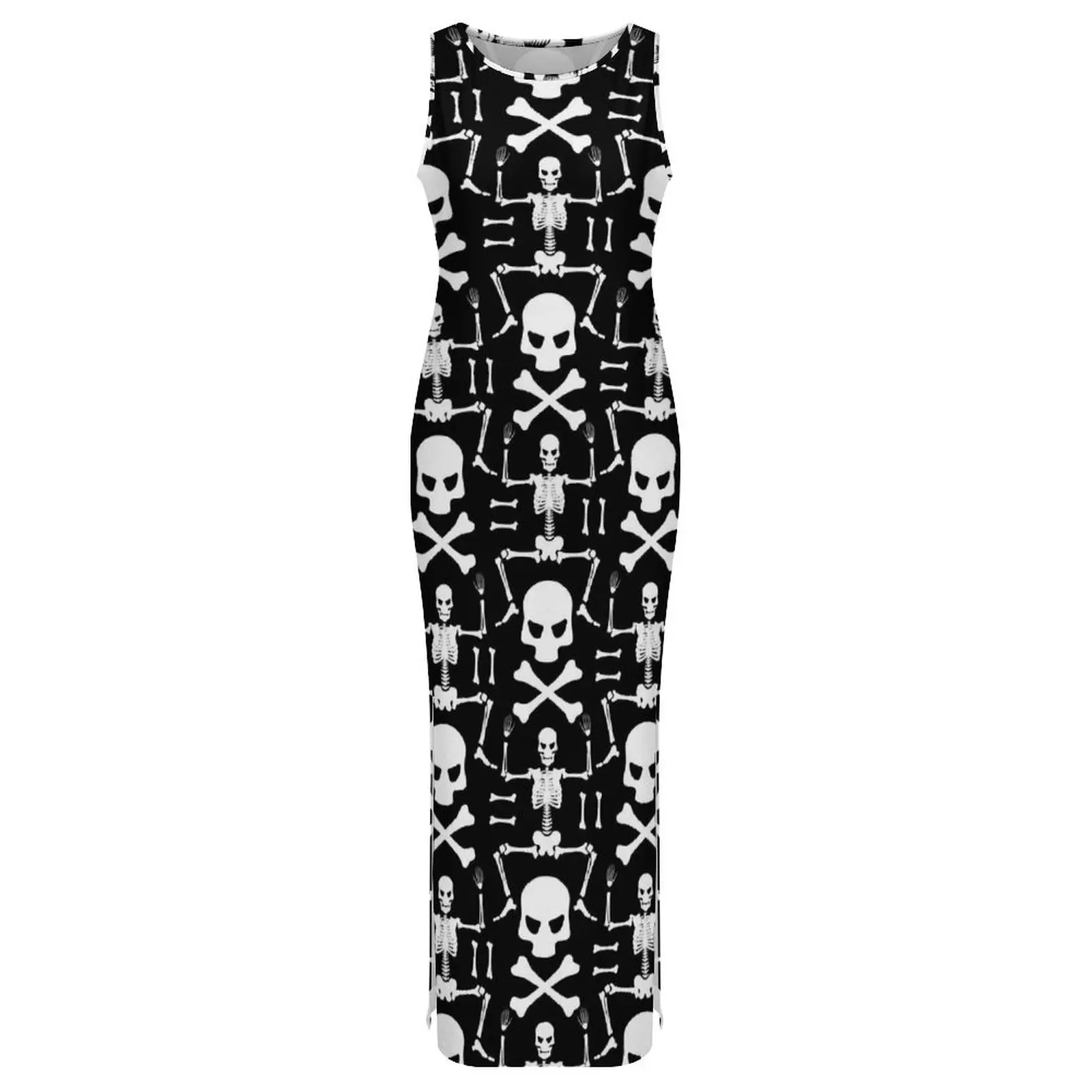 Damen Skelettkleid Knochenschädel Street Fashion, figurbetontes Kleid Frühling ärmellose moderne Maxikleider Benutzerdefinierte übergroße Vestidos