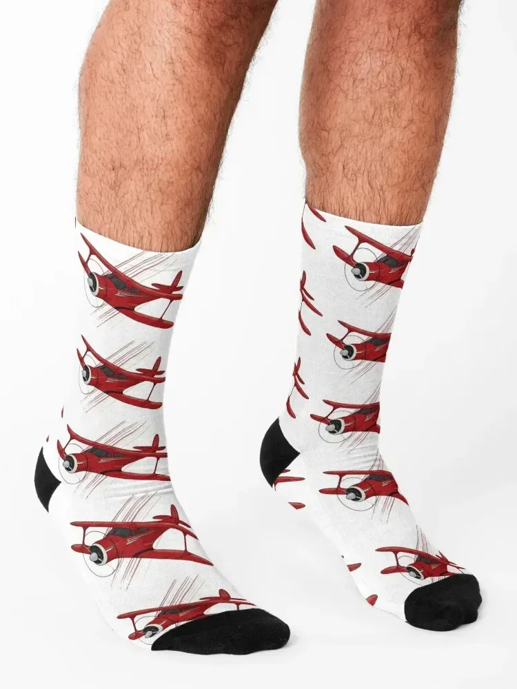 Beechcraft Staggerwing Red and White Socks Stockings compression new in's sports and leisure set Men's Socks Women's