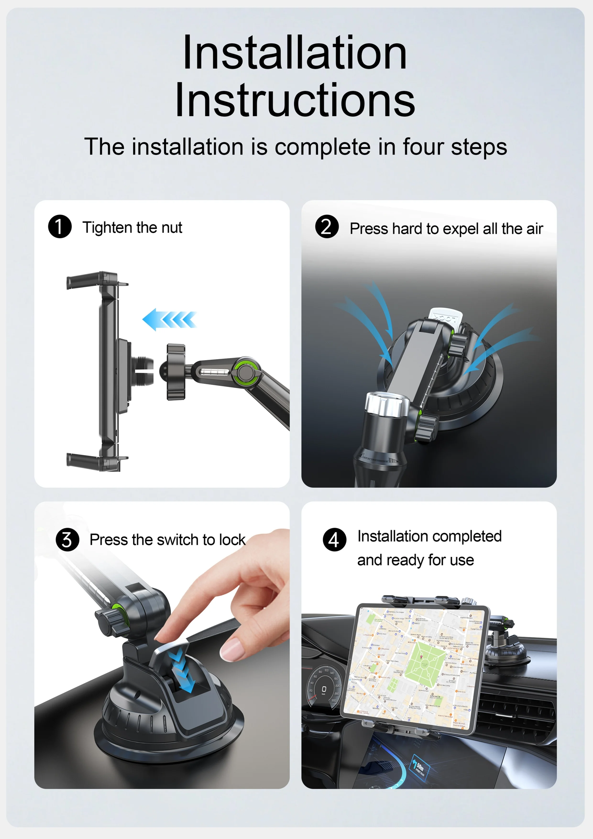 SMGXHE Armaturenbrett-Tablet-Halterung für Auto mit Saugnapfbefestigung, universell passend für 7"-15"-Tablets und 4"-7"-Handys – Detail 12