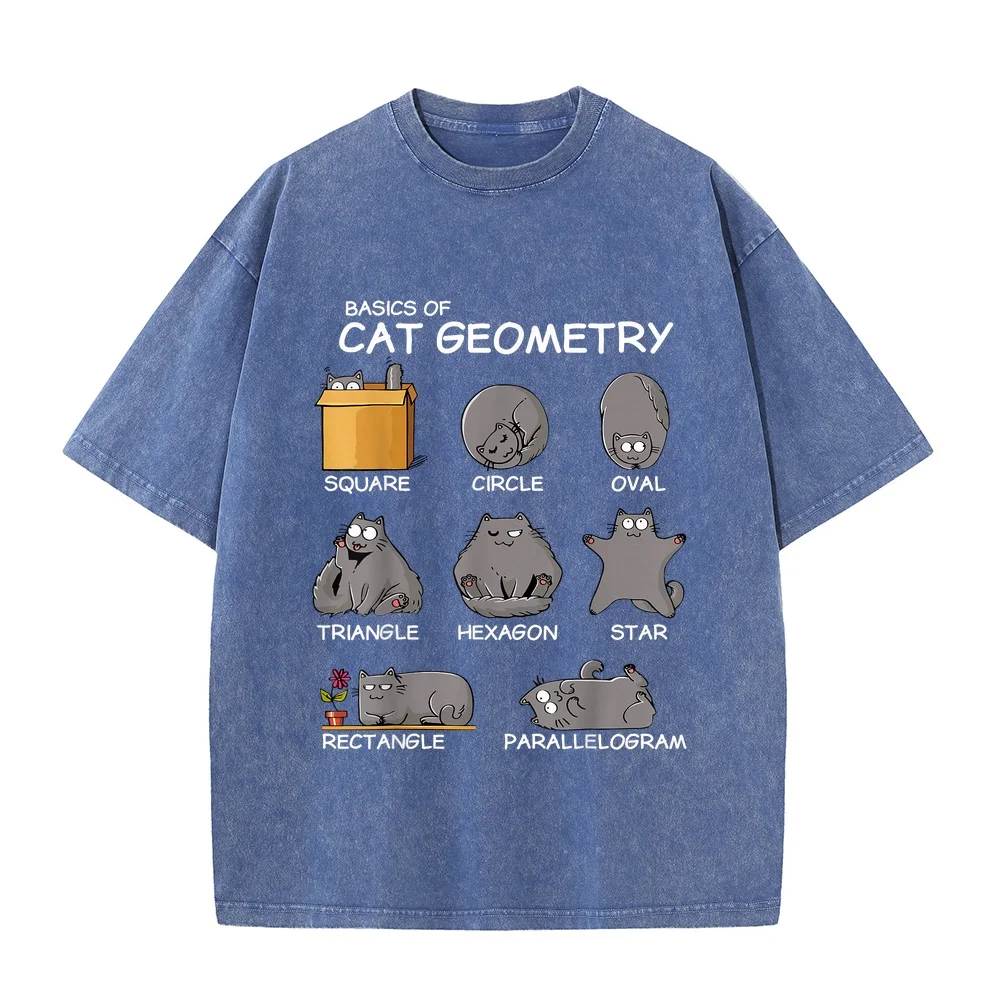 Cat Geometry Math Funny Gifts for Dad Mom Kids T-Shirt 오버핏 Roupa Graphic Tee Man Unisex Print Round Cotton T Shirt Short