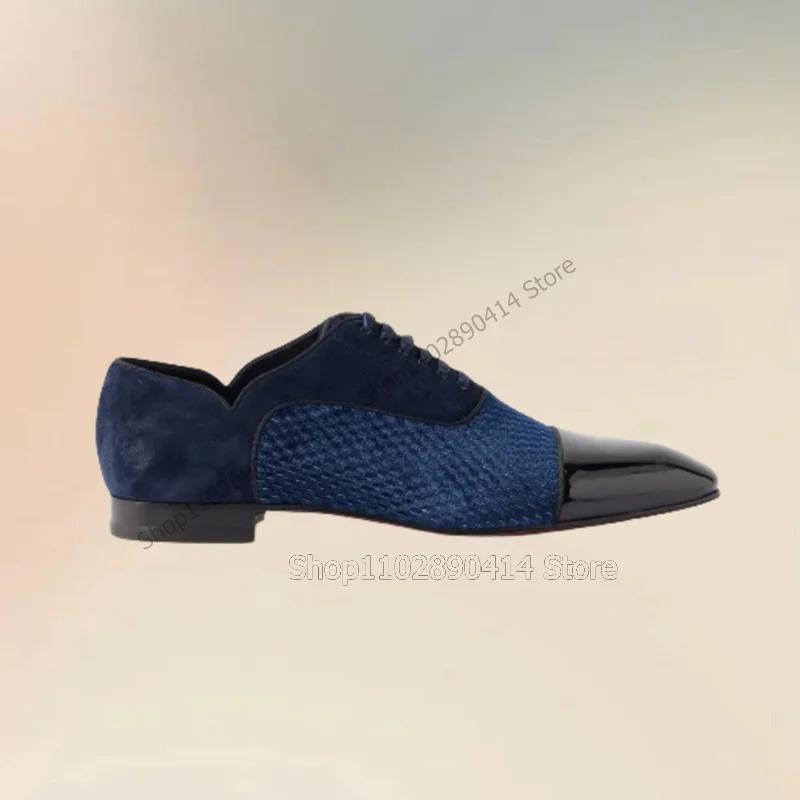 Blaue Fisch Skala Druck Schwarz Patent Leder Männer Schuhe Fashion Slip Auf Männliche Schuhe Luxus Handgemachte Party Bankett Männer Casual Schuhe