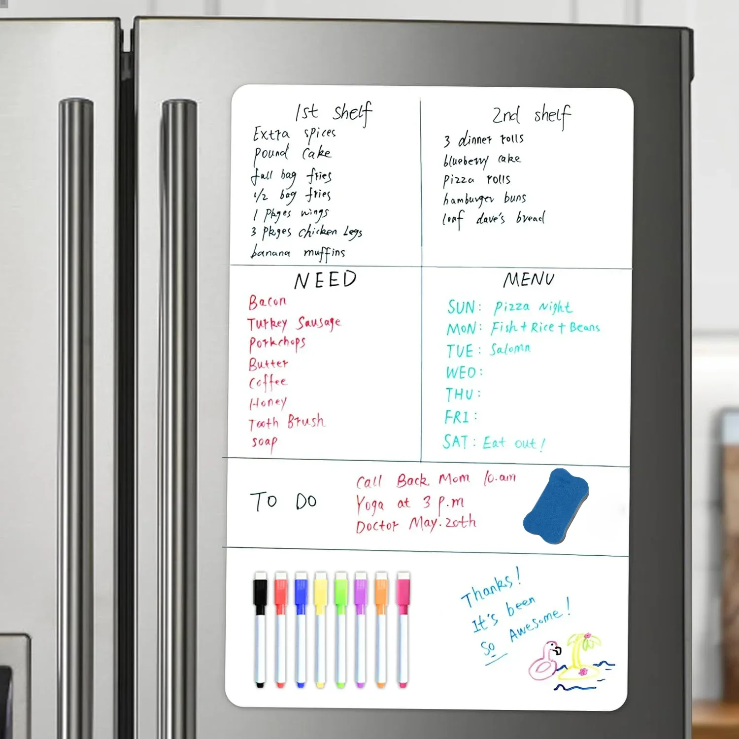 A2/A3 Size Magnetic Dry Erase Whiteboard for Fridge Magnet White Board Weekly Planner Calendar Notepads Reusable