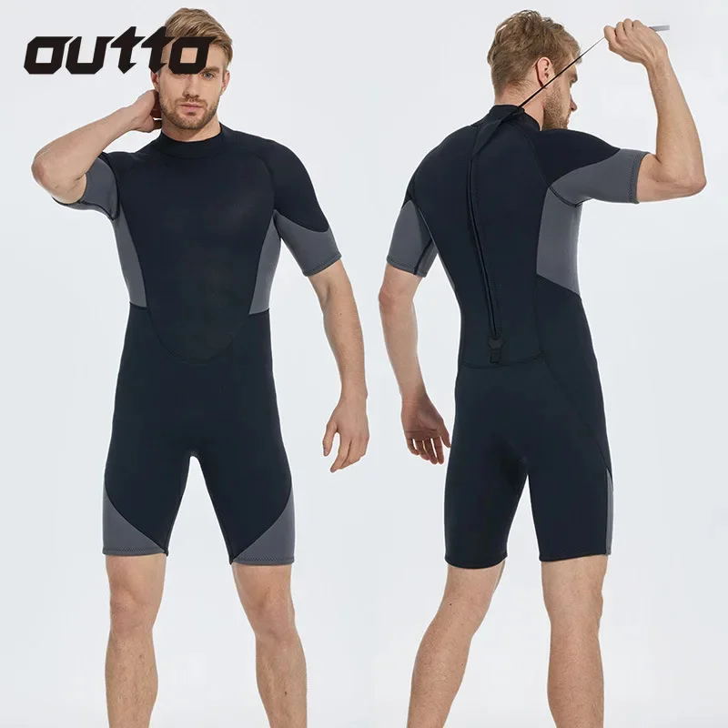 Men 2-3mm One-piece Short Wetsuit Rubber Back Zip Diving Suit Cold Proof Warm Wear-resisting Swimming Surfing Snorkeling