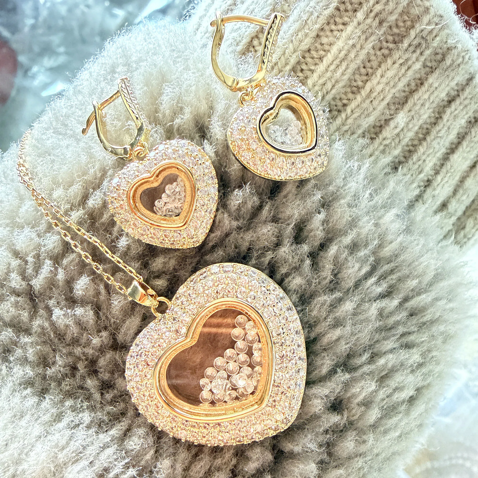 

Модные свадебные серьги-колье в форме сердца для женщин, комплекты свадебных украшений с кубическим цирконием, серьги для женщин, модные украшения S1256