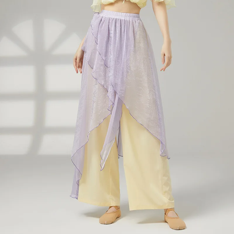 Frauen Klassische Tanz Praxis Hosen Modern Dance Breite bein Hosen Doppel-schicht Fließende Ethnische Tanz Rock Hosen Tanzen kleidung