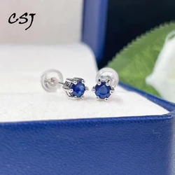 Elegant Natural Sapphire Stud Earrings Sterling 925 Silver Gemstone 4mm for Women Party Birthday Wedding Trendy  Jewelry Gift