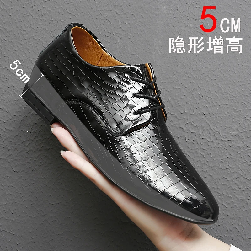 

5cm Invisible Height Increase Men's Casual Shoes - Leather Business Dress Shoes Lightweight Versatile Lifting Elevator Shoes