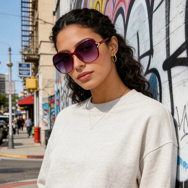 Neue modische High-End-Retro-Sonnenbrille mit Gesichtsverstärkung, kleiner UV-Schutz, der große Sonnenbrille für Damen 2605 fährt – Detail 3