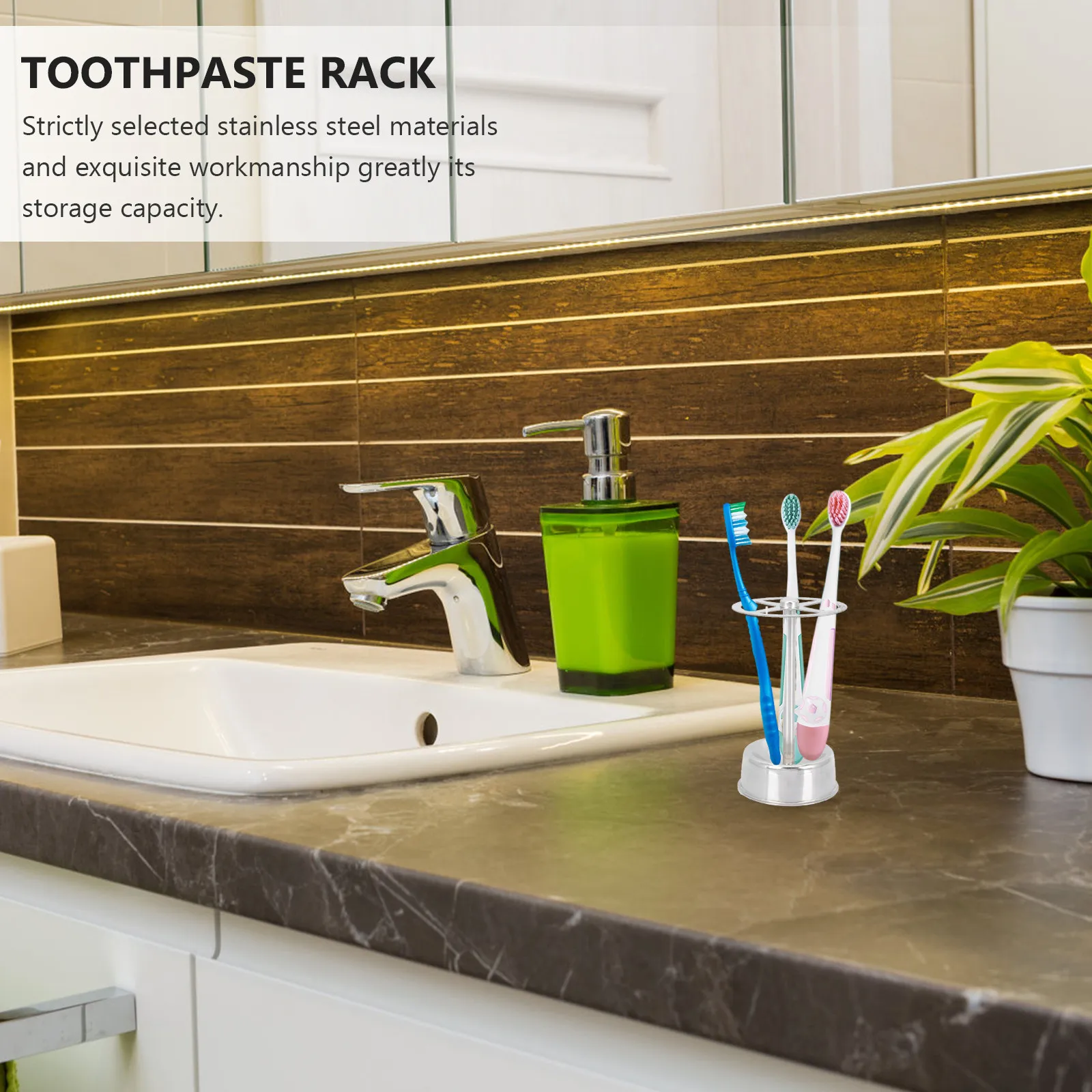 Divided Toothbrush Holder Stainless Steel Bathroom Toothpaste Stand Desktop Storage Organizer Strong Load Bearing